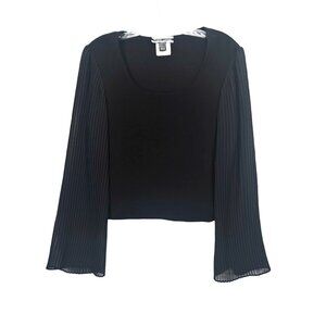 Vtg Frank Lyman Blouse 36" Bust Pleated Bell Sleeves Semi-Formal Black